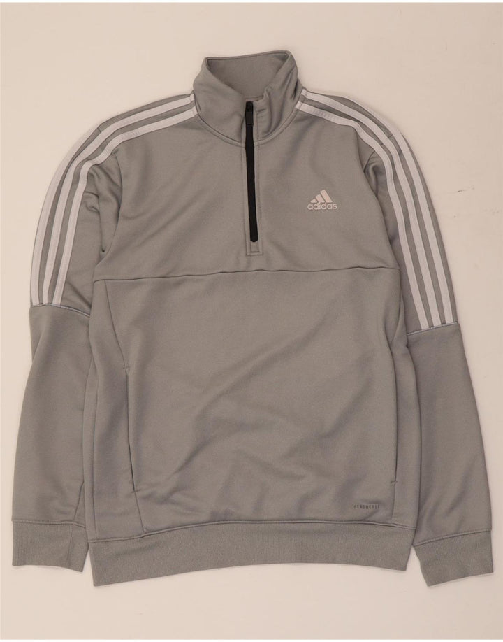 Adidas Męska bluza z zamkiem błyskawicznym, mały, szary poliester