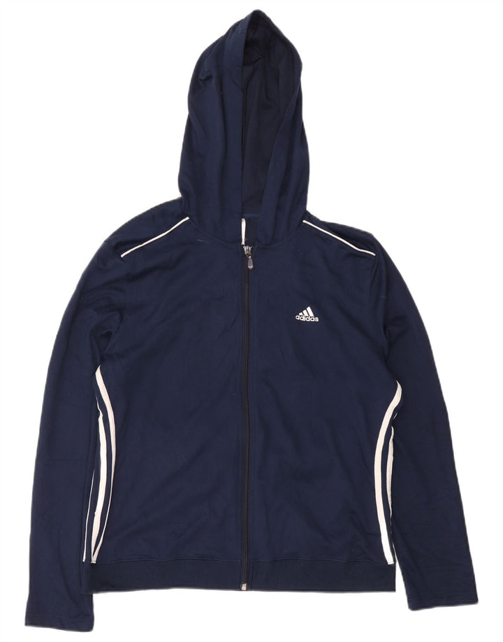 Damska kurtka dresowa z kapturem Adidas UK 18 XL granatowa, poliestrowa