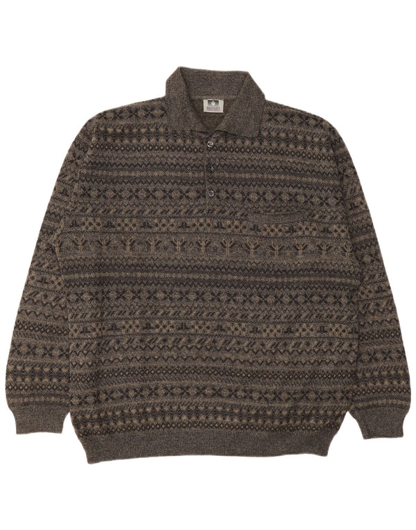 Męski sweter polo Enzo Goti 2XL, szary, wełna Fair Isle