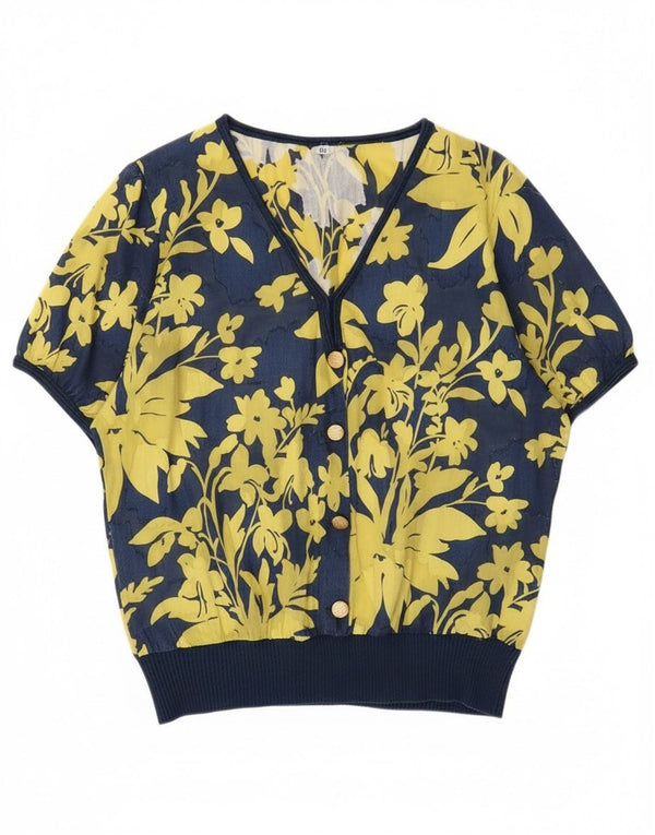 Bluzka damska Vintage Top IT 48 XL Granatowa bawełna w kwiaty