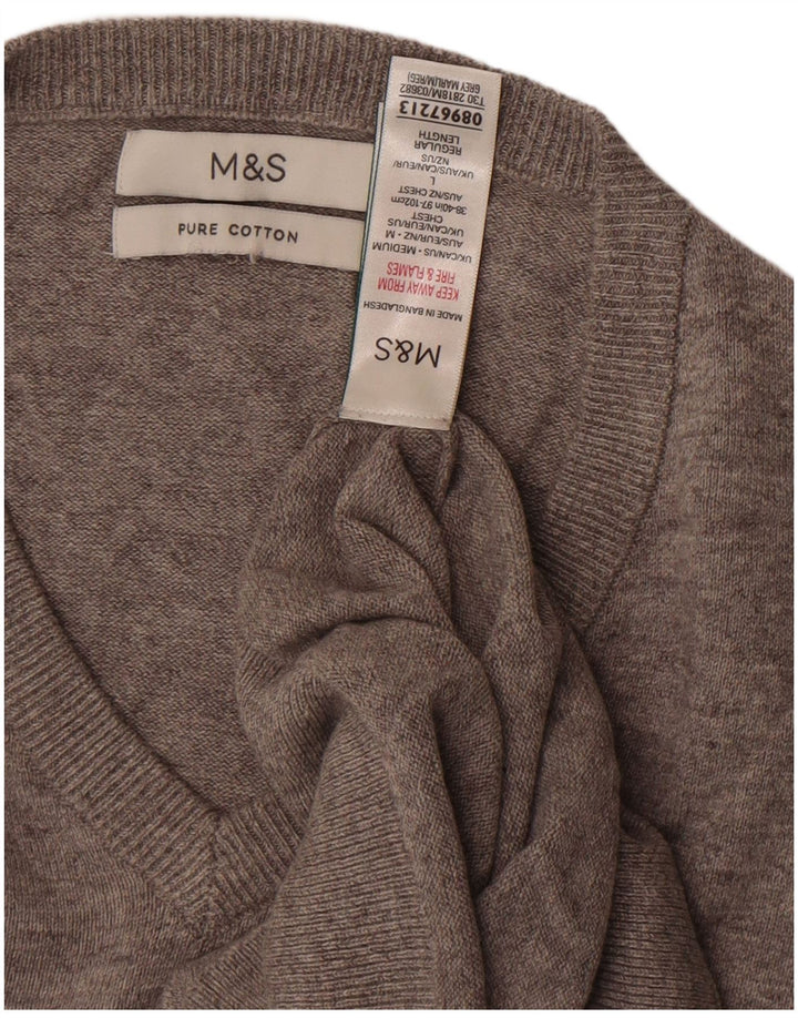 Marks & Spencer Męski sweter z dekoltem w kształcie litery V, duży, szary, bawełniany