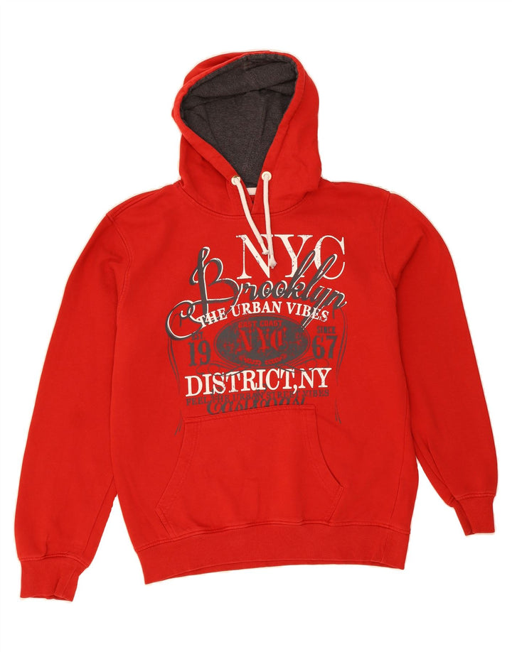 MUCHMORE Mens Graphic Hoodie Jumper Large Red Cotton Vintage Muchmore and Second-Hand Muchmore from Messina Hembry 