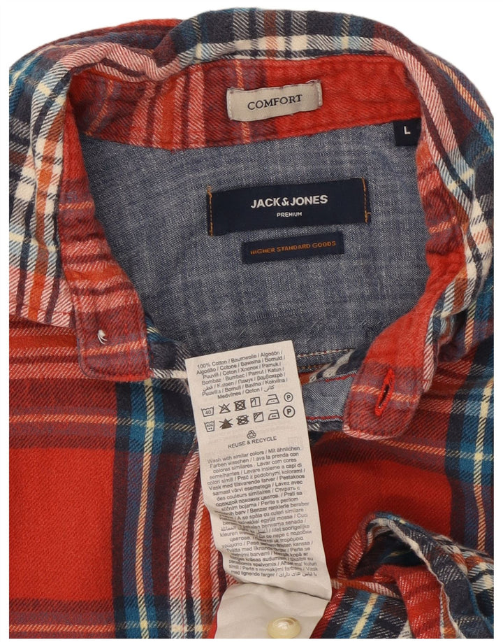 Męska koszula flanelowa Jack & Jones, duża, bawełniana w czerwoną kratę