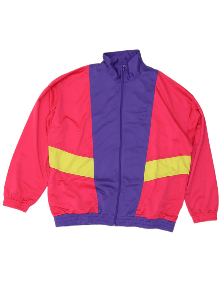 Vintage męska kurtka dresowa 2XL czerwony poliester z blokami kolorów