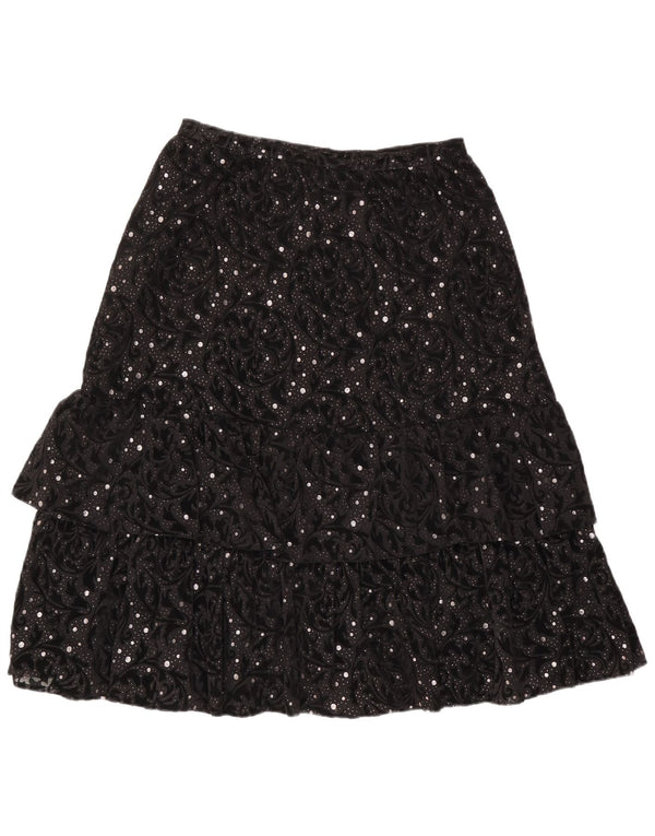 Vintage Womens Tiered Skirt IT 44 Medium W30  Black Paisley Polyamide