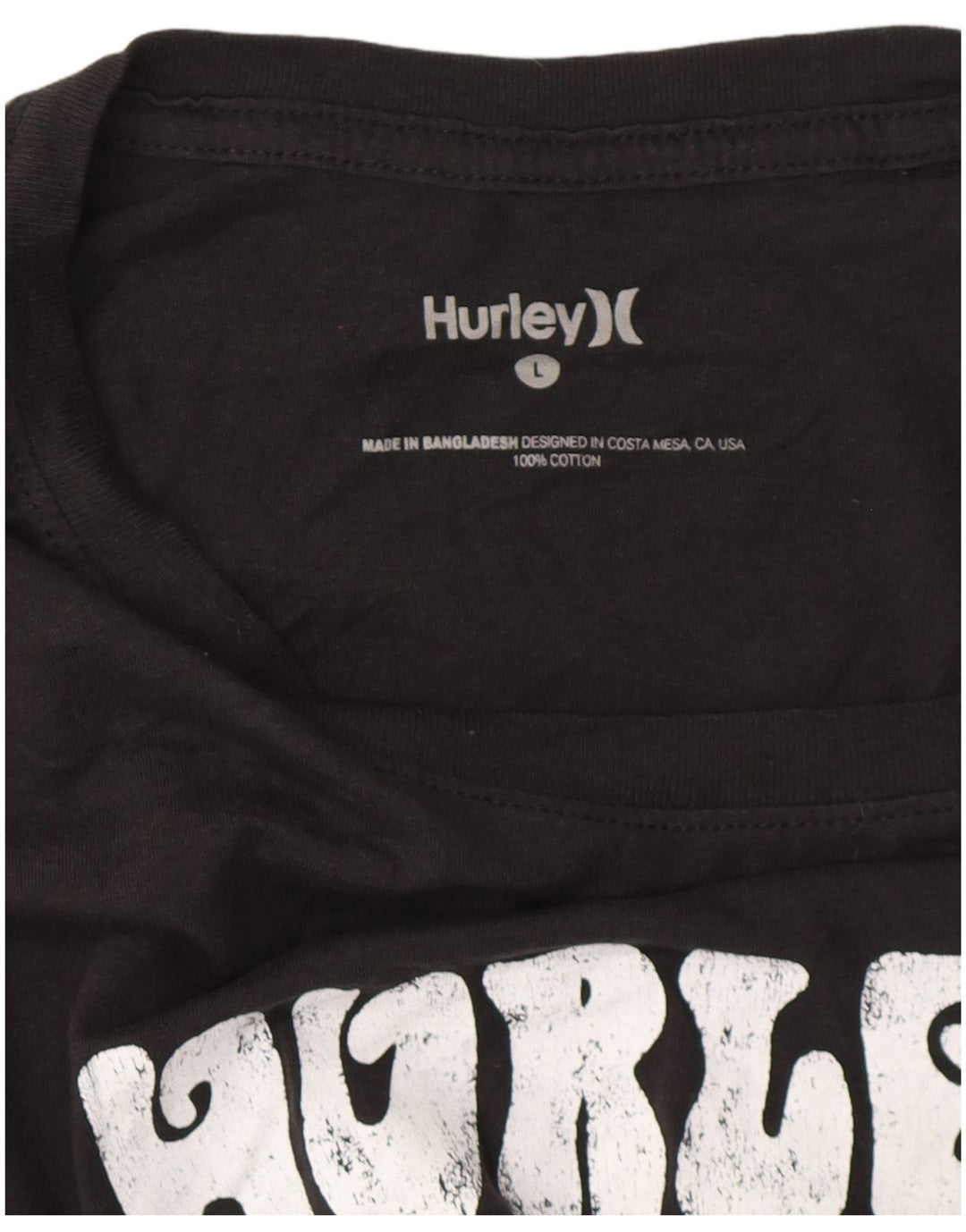 Męski T-shirt z grafiką HURLEY, duży, czarny, bawełniany