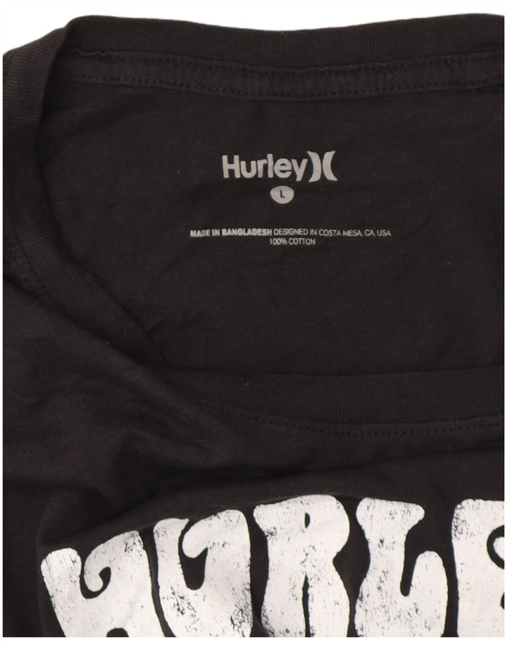 Męski T-shirt z grafiką HURLEY, duży, czarny, bawełniany