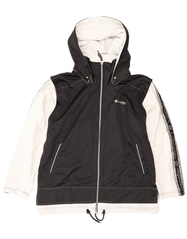 Męska kurtka dresowa z kapturem i grafiką Champion, średnia czerń, blok kolorów