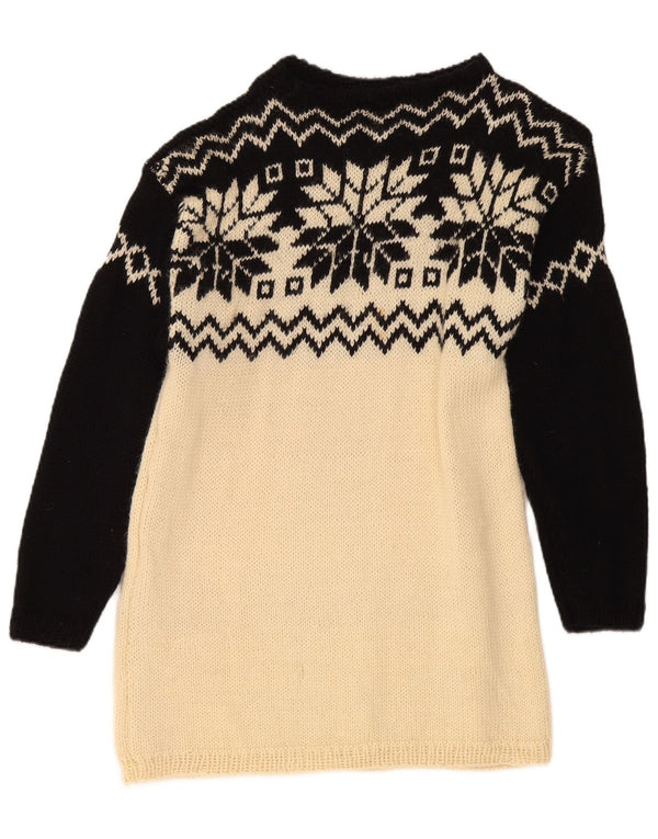 Sweter damski w stylu vintage z dekoltem w łódkę UK 10 Small Beige Fair Isle