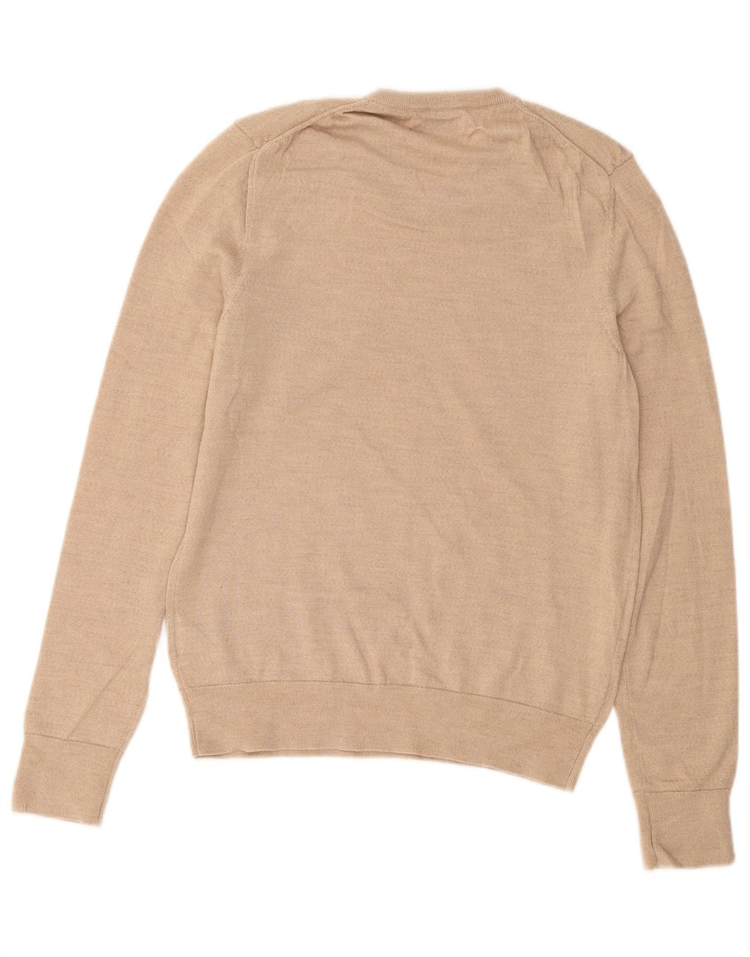 CALVIN KLEIN Womens V-Neck Jumper Sweater UK 10 Small Beige Wool