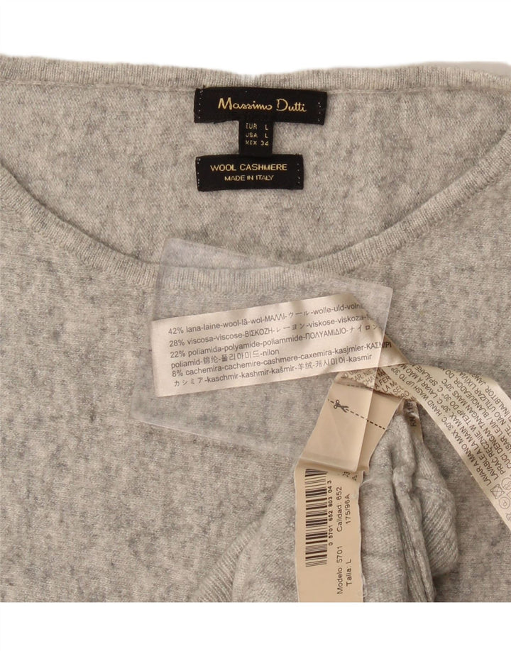 Damski sweter Massimo Dutti z dekoltem w łódkę UK 16, duży, szary, wełniany