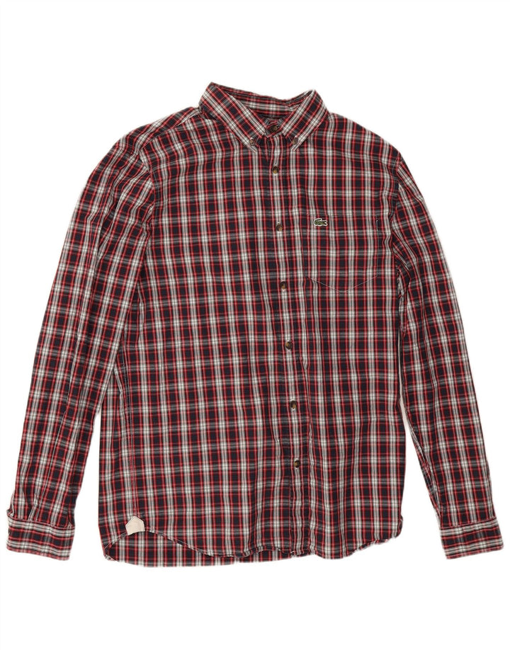 Męska koszula flanelowa Lacoste o regularnym kroju, rozmiar 40, bawełniana w czerwoną kratę