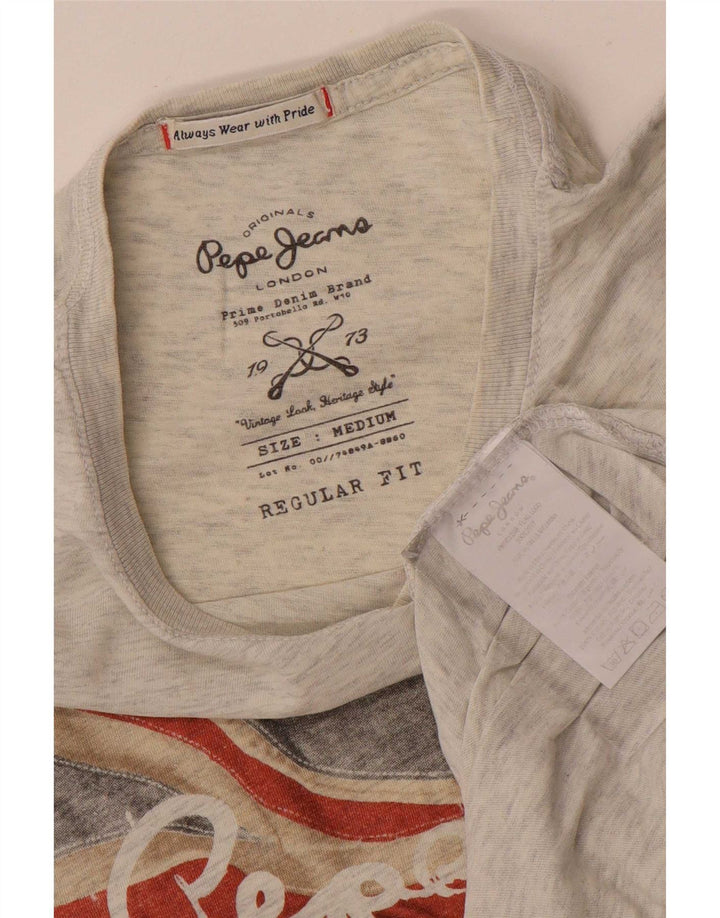 Męska koszulka z grafiką PEPE Jeans o regularnym kroju, średnia szara bawełna