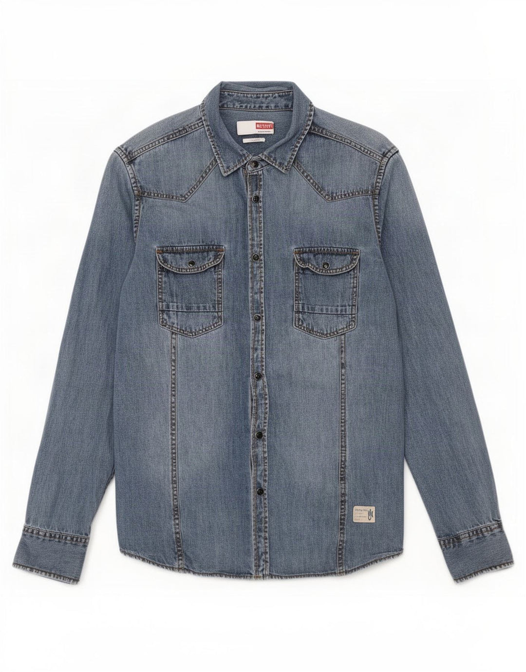 Męska koszula dżinsowa Mustang Slim Fit, średnioniebieska, bawełniana
