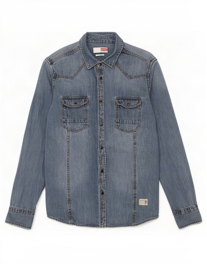 Męska koszula dżinsowa Mustang Slim Fit, średnioniebieska, bawełniana