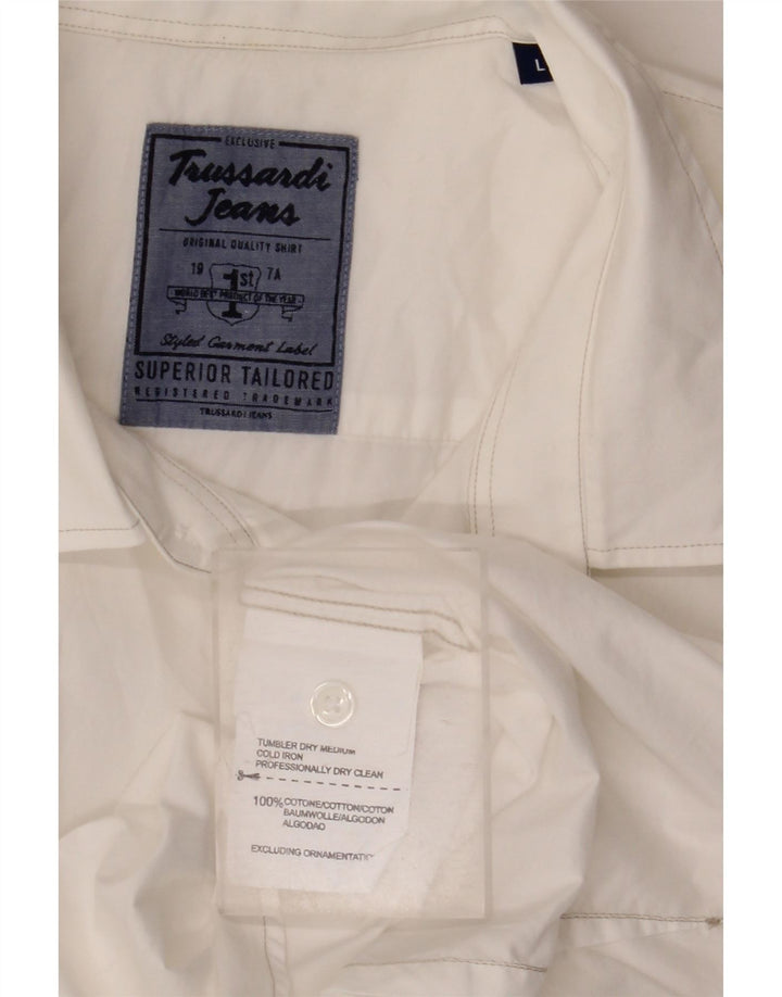 Męska koszula z krótkim rękawem Trussardi Jeans, duża, biała, bawełniana