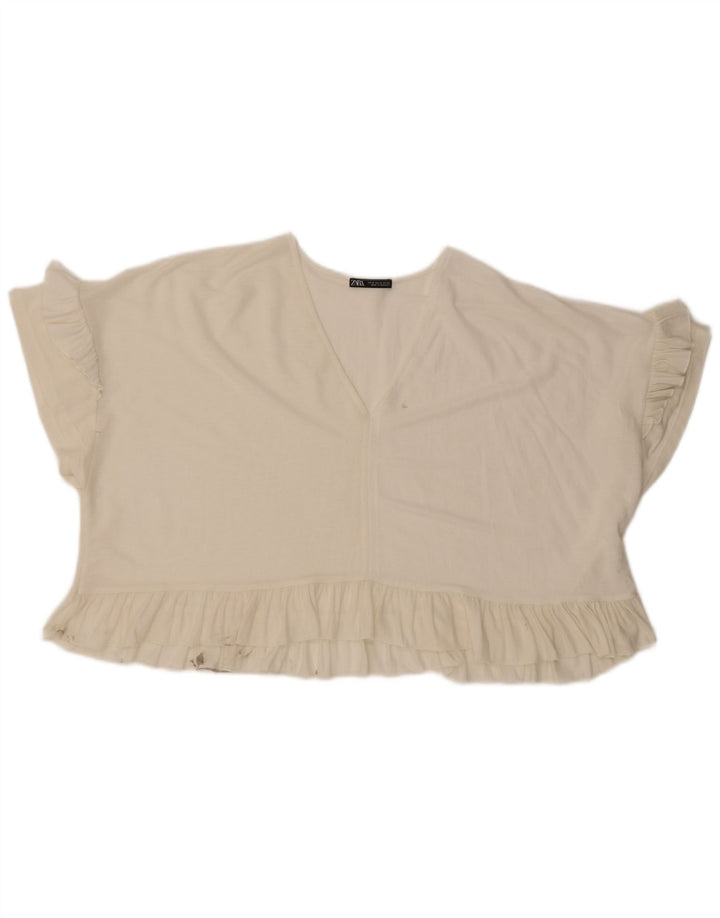 Damska bluzka oversize Zara Crop Top UK 14 Medium Off White