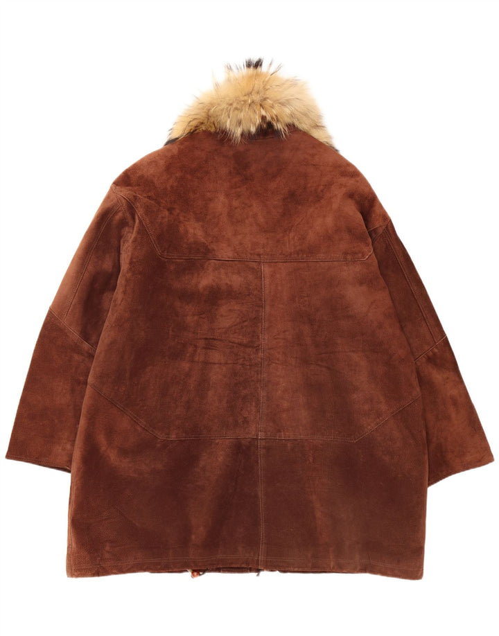 MICHEL Damski, oversize'owy, zamszowy płaszcz wiatrówka IT 48 XL, brązowy