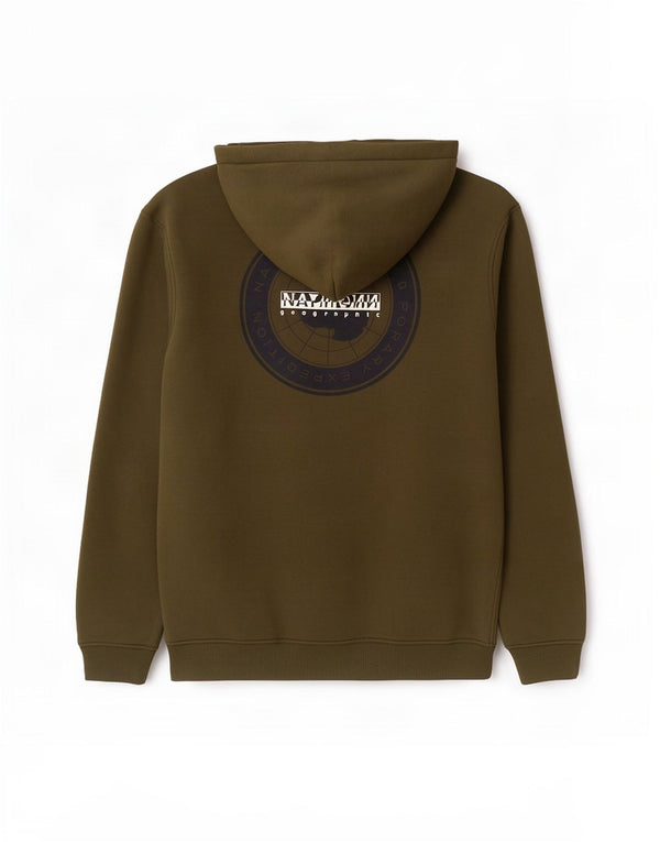 Męski sweter z kapturem i grafiką geograficzną Napapijri, bawełna w kolorze khaki