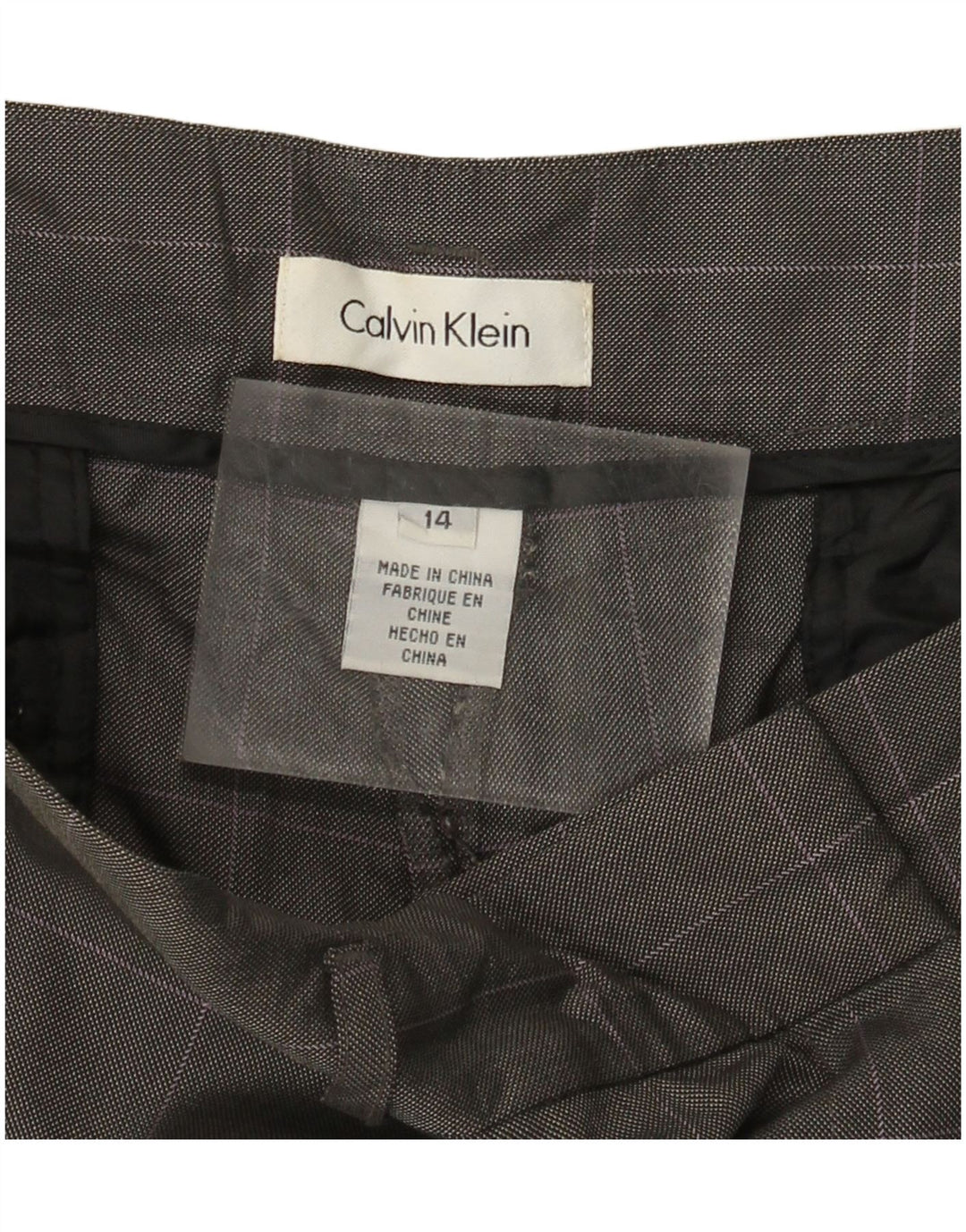 Damskie proste spodnie garniturowe Calvin Klein US 14 XL W36 L30 Szara wełniana kratka