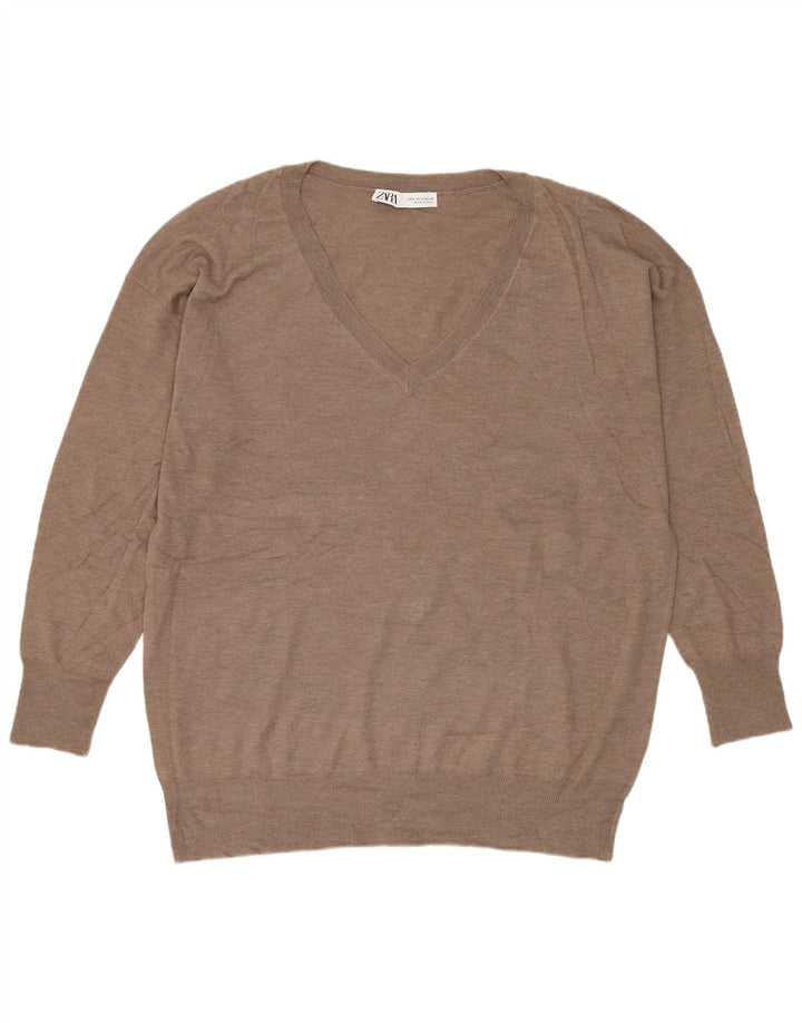 Sweter damski Zara Oversize z dekoltem w kształcie litery V, UK 10, mały beż