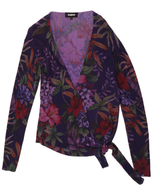Damski kardigan zawijany Desigual Top UK 14, duży, fioletowy w kwiaty