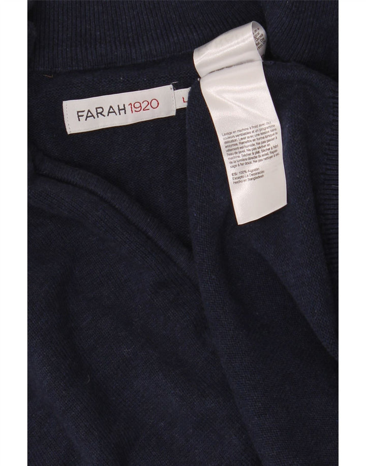 Farah Męski sweter z zamkiem błyskawicznym, duży, granatowy, bawełniany