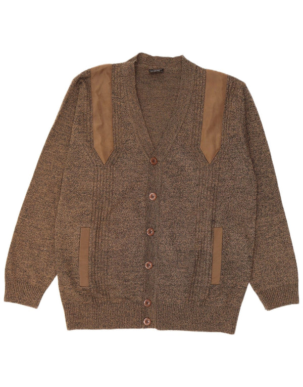 Vintage męski sweter rozpinany 3XL Khaki nakrapiany poliakryl