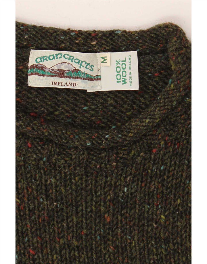 Aran Crafts Męski sweter z dekoltem w łódkę, średnia wełna w kolorze khaki