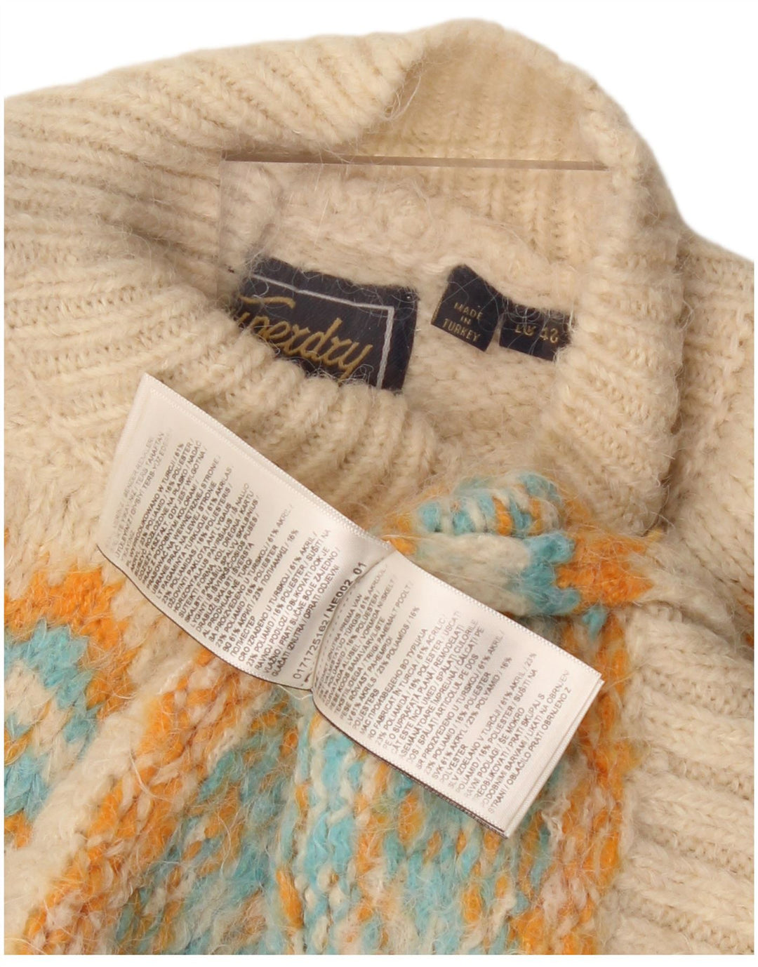 Damski sweter z golfem Superdry UK 12 Medium Beige Fair Isle