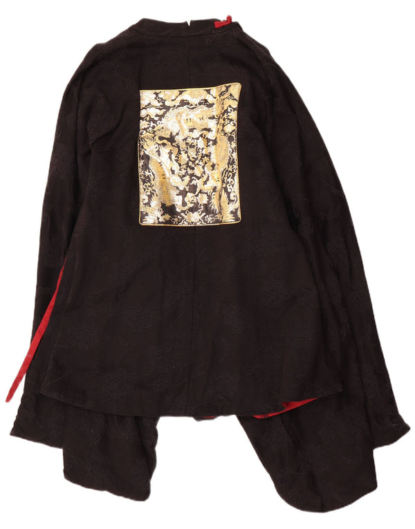 Damska bluzka poncho z długim rękawem w stylu vintage, UK 12, średnia czarna w kwiaty