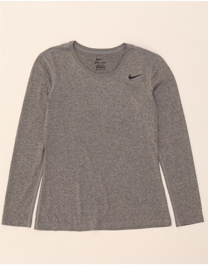 Damski top NIKE Dri Fit z długim rękawem, UK 10, mały, szary, nakrapiany poliester