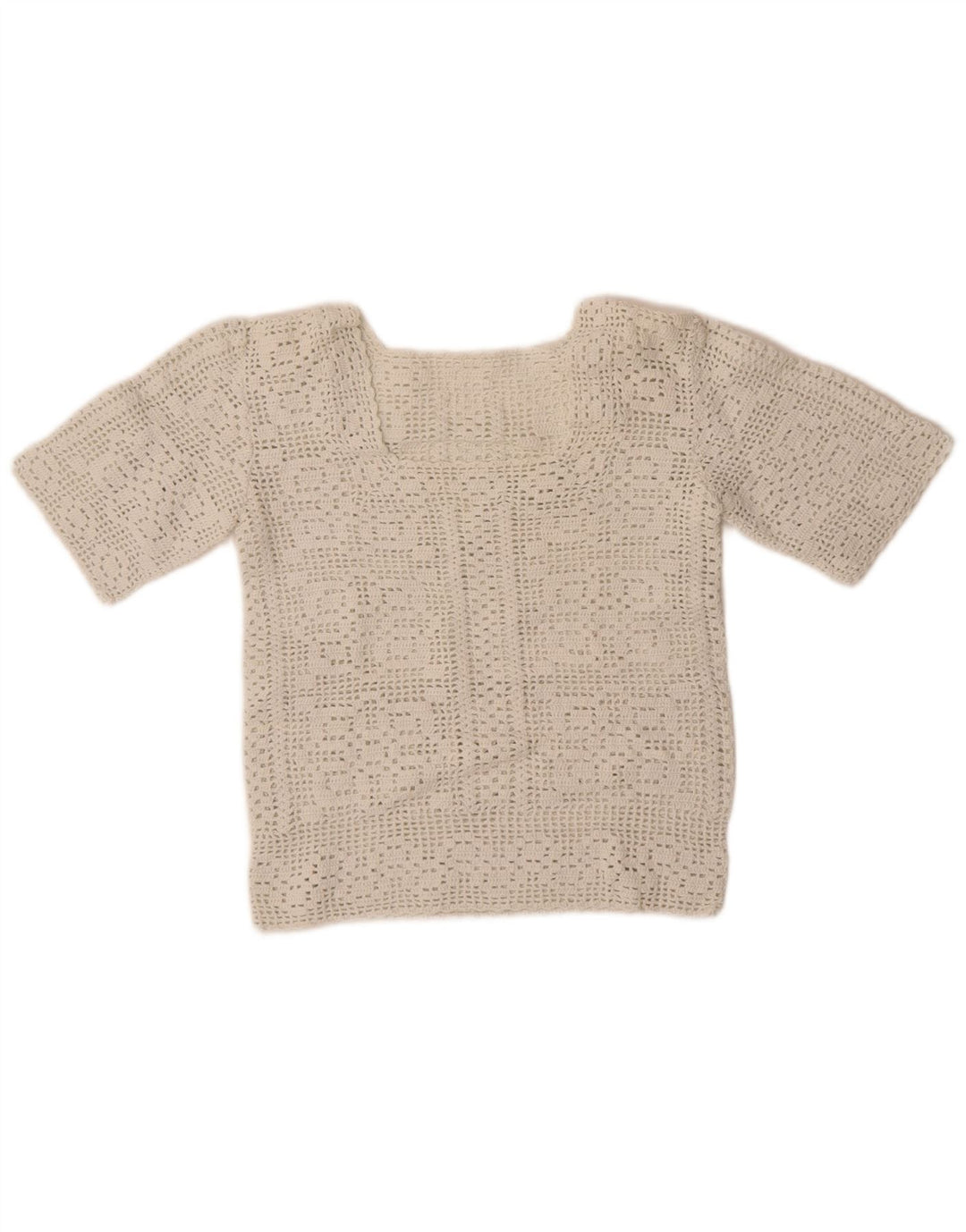 Vintage damski sweter z krótkim rękawem i okrągłym dekoltem UK 10 Small White