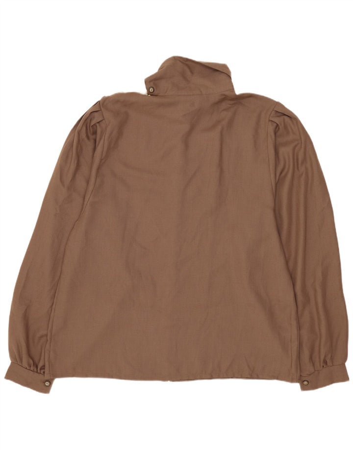 Damska bluzka z długim rękawem w stylu vintage, EU 44 XL, brązowy poliester z blokami kolorów