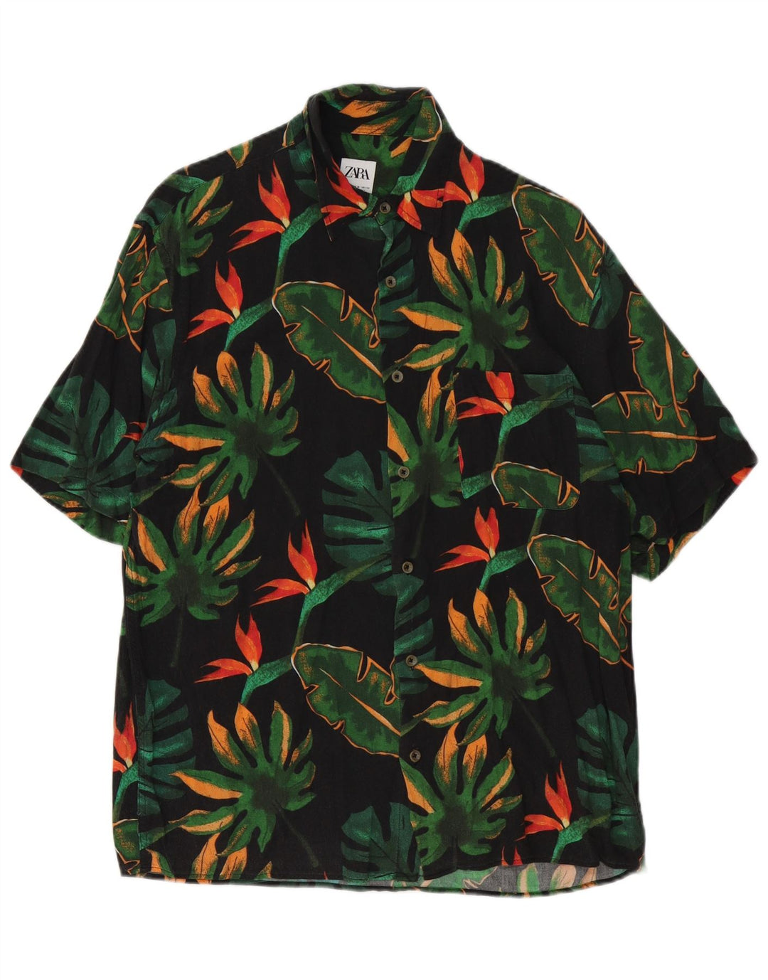 Męska koszula z krótkim rękawem Zara, średnia czarna, w kwiaty, wiskoza