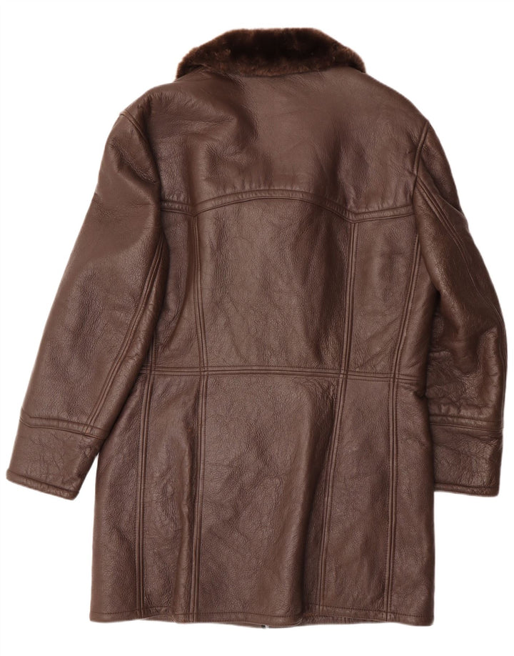 Vintage męski płaszcz z owczej skóry UK 36, mała brązowa skóra