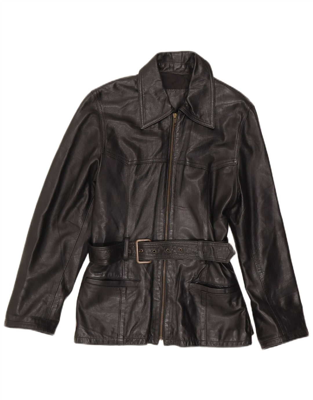 Vintage damska kurtka skórzana IT 44, średnia czarna skóra