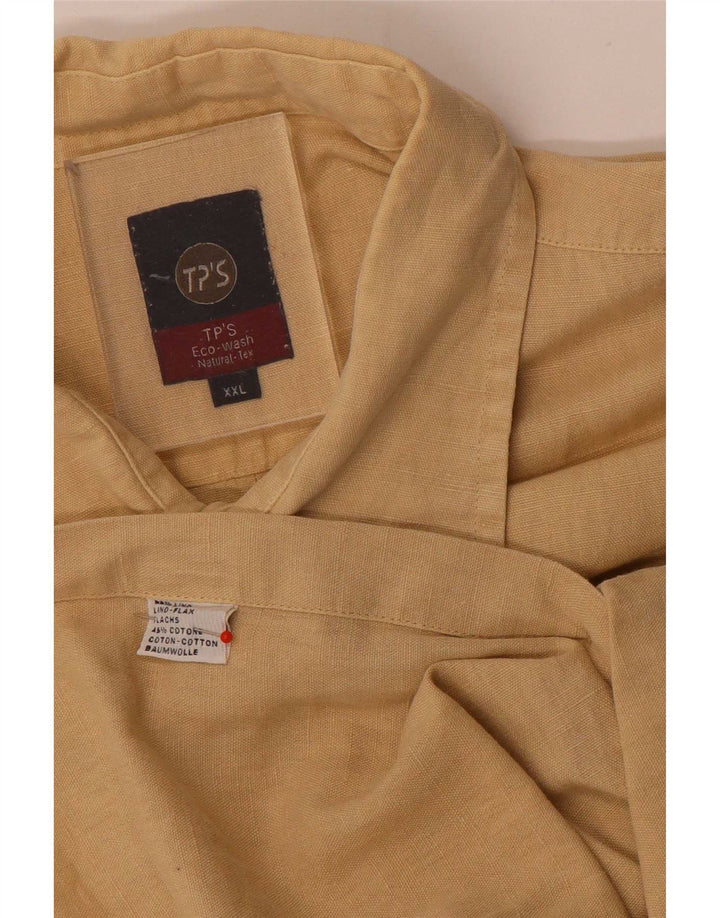 Vintage męska koszula z krótkim rękawem 2XL beżowa lniana