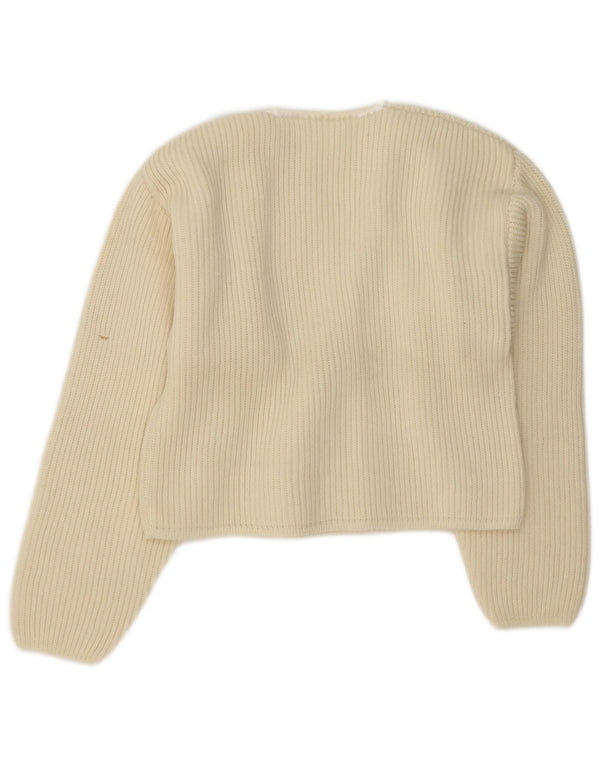 Vintage damski sweter rozpinany z podwójnymi piersiami UK 14 średni złamanej bieli