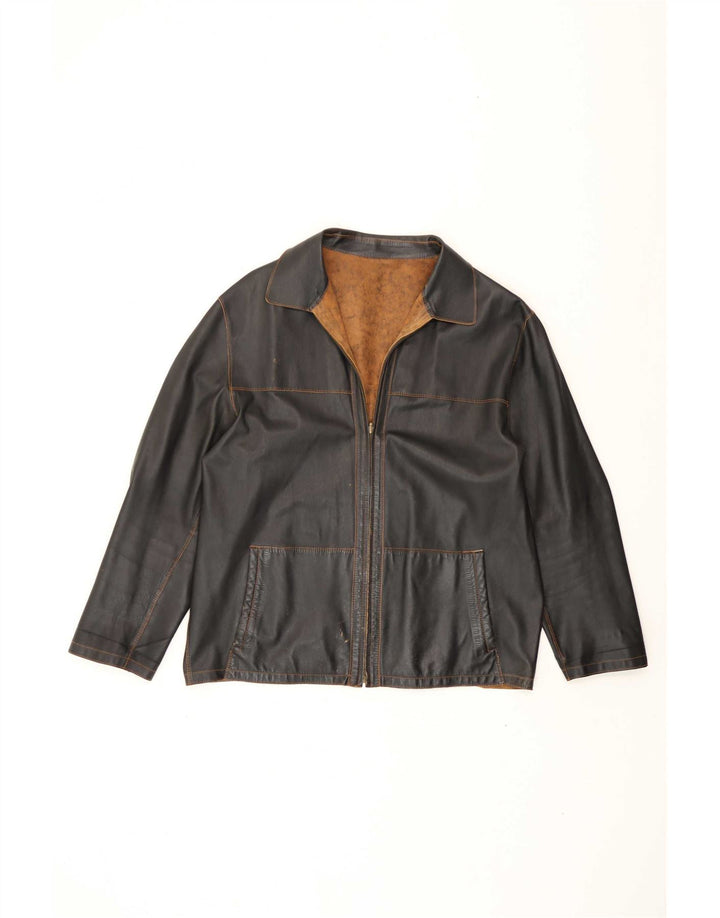 Dwustronna skórzana kurtka męska Vintage EU 56 3XL brązowa