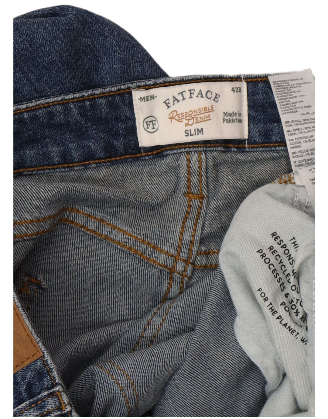Męskie jeansy slim fit FAT FACE W42 L34 Niebieskie bawełniane