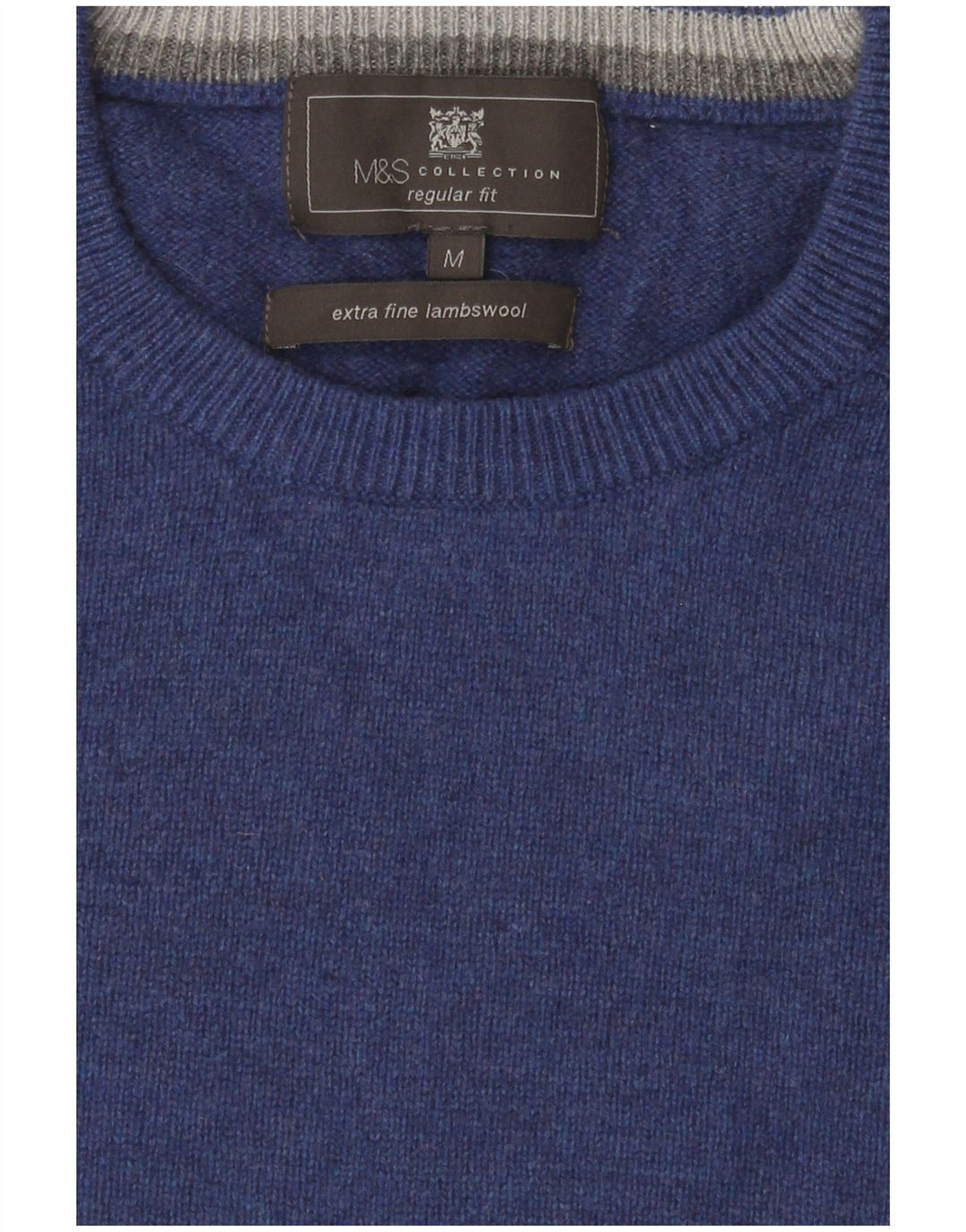 Marks & Spencer Męski sweter z okrągłym dekoltem o regularnym kroju, średnioniebieski, wełniany