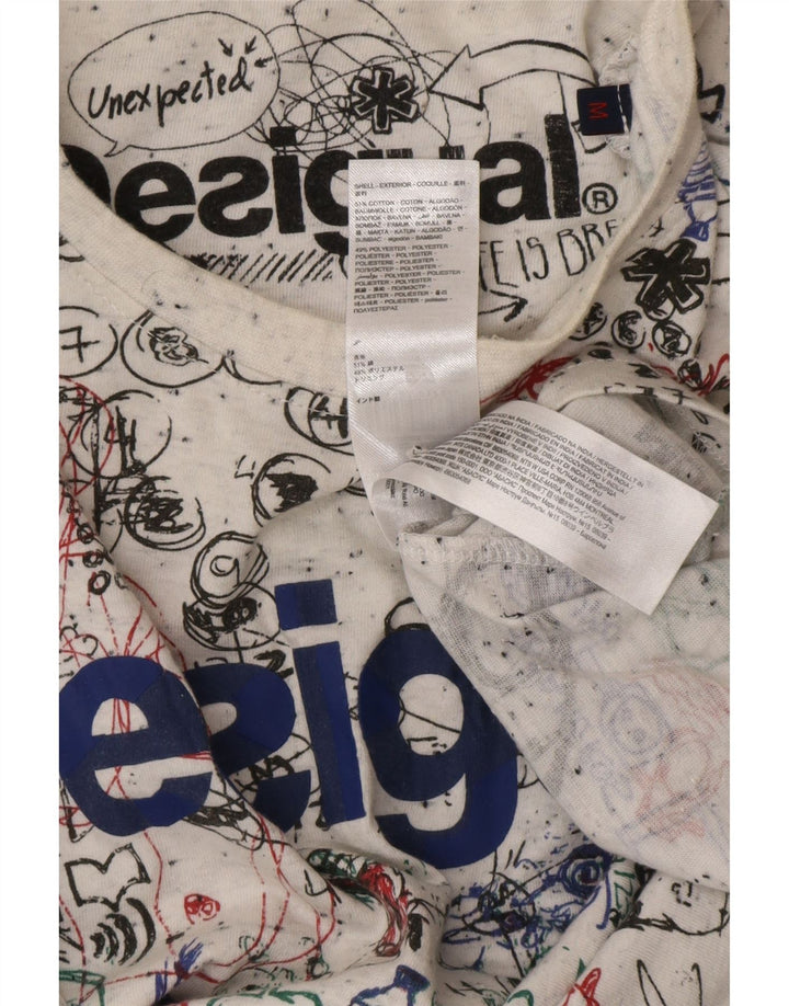DESIGUAL Męski T-shirt z grafiką w abstrakcyjny wzór, średniej wielkości biała bawełna
