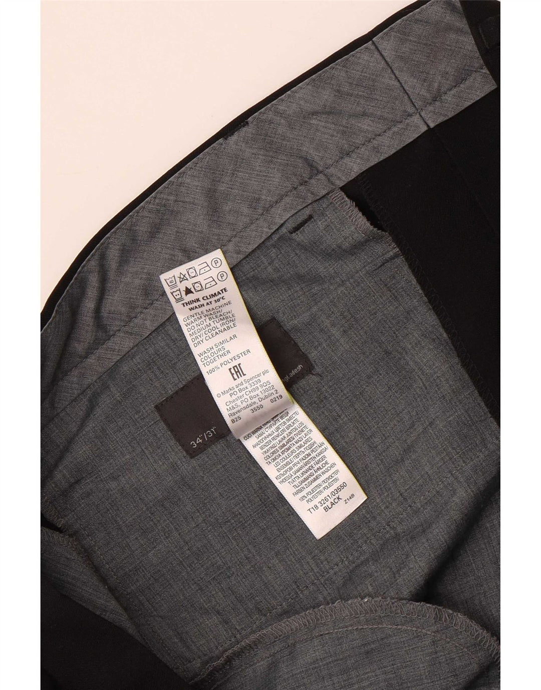 Marks & Spencer Męskie proste spodnie garniturowe W34 L31 Czarny poliester