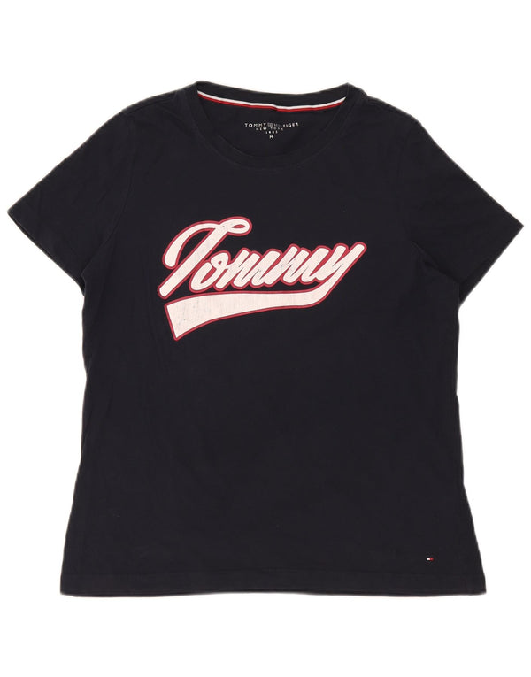 Damska koszulka graficzna Tommy Hilfiger Top UK 14, średnia, granatowa bawełna