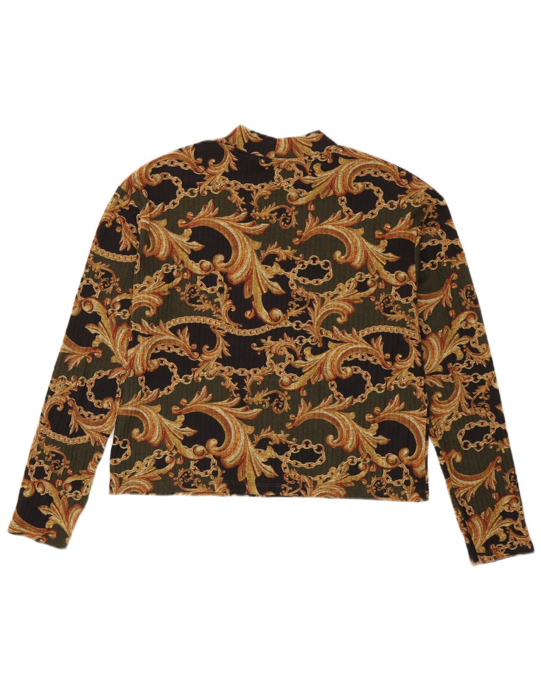 Damski krótki top Zara z długim rękawem, UK 10, mały, czarny, paisley, poliester