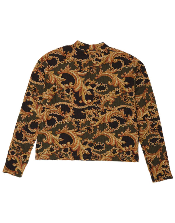 Damski krótki top Zara z długim rękawem, UK 10, mały, czarny, paisley, poliester