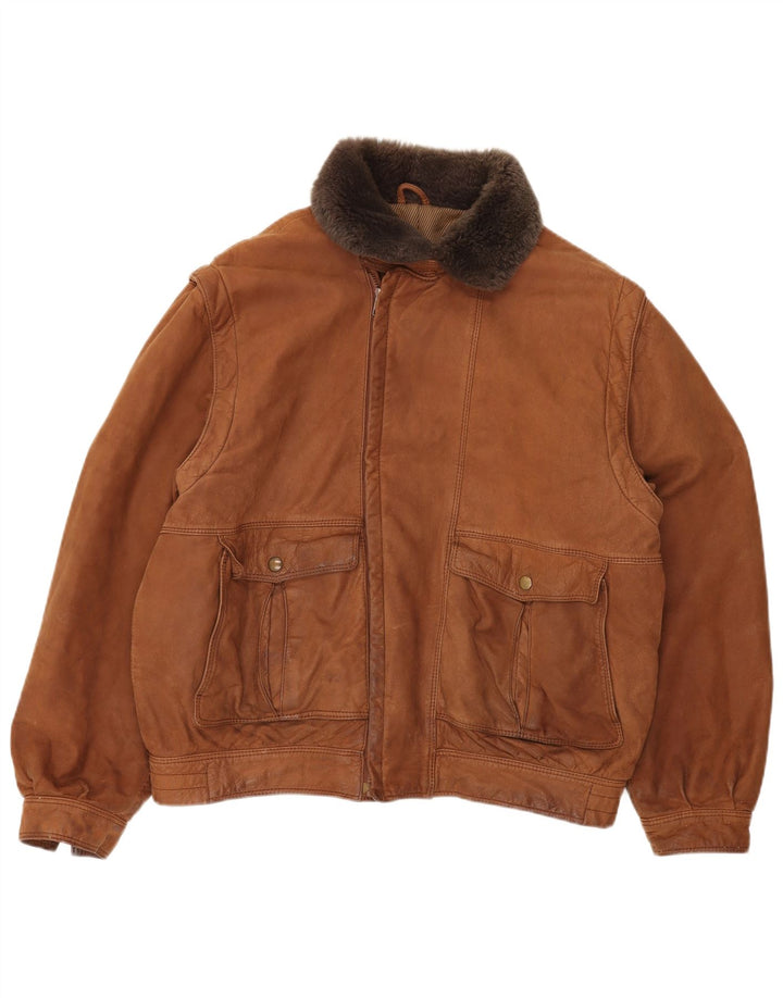 Męska kurtka skórzana VINTAGE IT 52 XL w kolorze brązowym