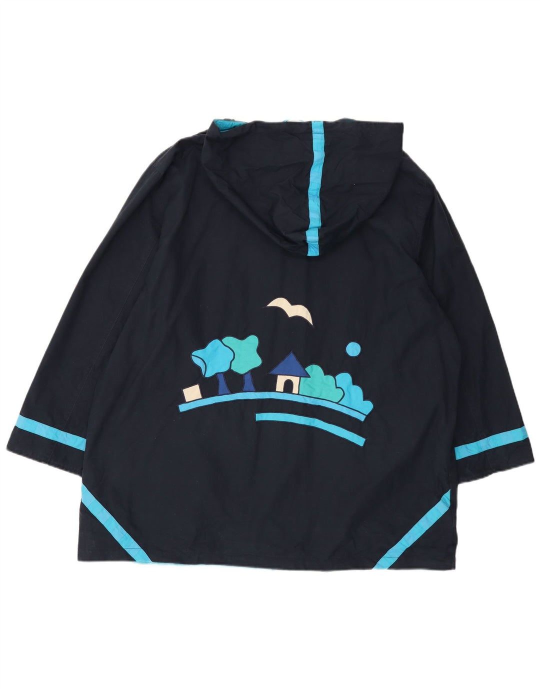 DW-SHOP Damski płaszcz wiatrówka z kapturem z grafiką UK 20 2XL Granatowa bawełna