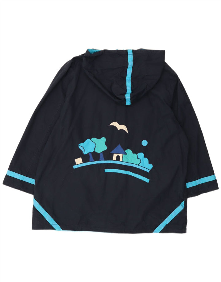 DW-SHOP Damski płaszcz wiatrówka z kapturem z grafiką UK 20 2XL Granatowa bawełna